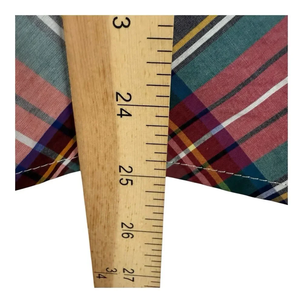 J.CREW Stuart Tartan Shirt Sz XXS Puff Sleeve White Red Plaid BE001 High Neck